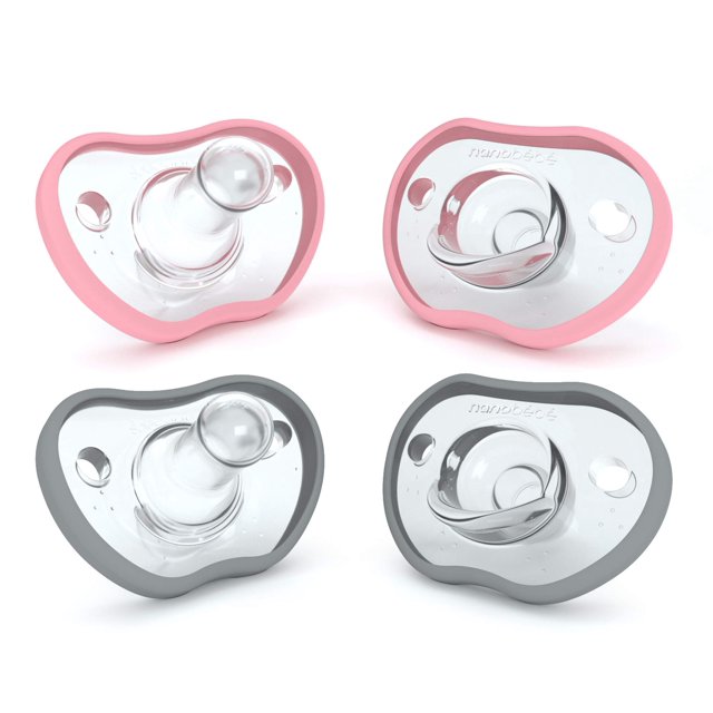 Chupete NANOBÉBÉ Flexy para 0-3 meses, 100% silicona, rosa y gris, paquete de 4