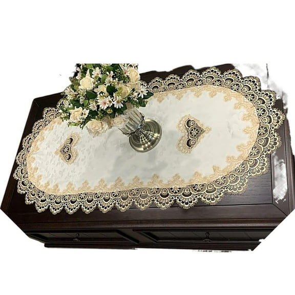 Coffee Tablcloth Lace Doilies for Side Table/End Table/Dining Table Centerpiece Decor, Table Top Dust-Proof Cover, Oval Table Cloth