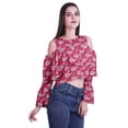 thumbnail image 3 of Moomaya Cold Shoulder Tops Shirts For Women Printed Casual Blouse Short Top, 3 of 4