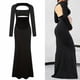 thumbnail image 2 of Open Back Design Dress Stretchy Fabric Feature Elegant Floor Length Hem Belly Cutout Detail Maternity Evening Dress Black XL, 2 of 4