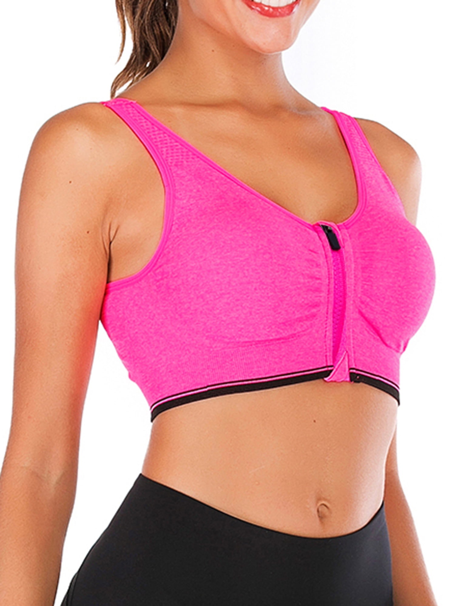 Women Best Padded Sports Zipper Sports Bras for Large Breasts Zip Closure Sports  Bra for Gym, Yoga, Running, and Fitness