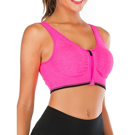

DODOING Women s Black Front Zipper Closure Sports Bra Removable Cups High Support Workout Sports Bra
