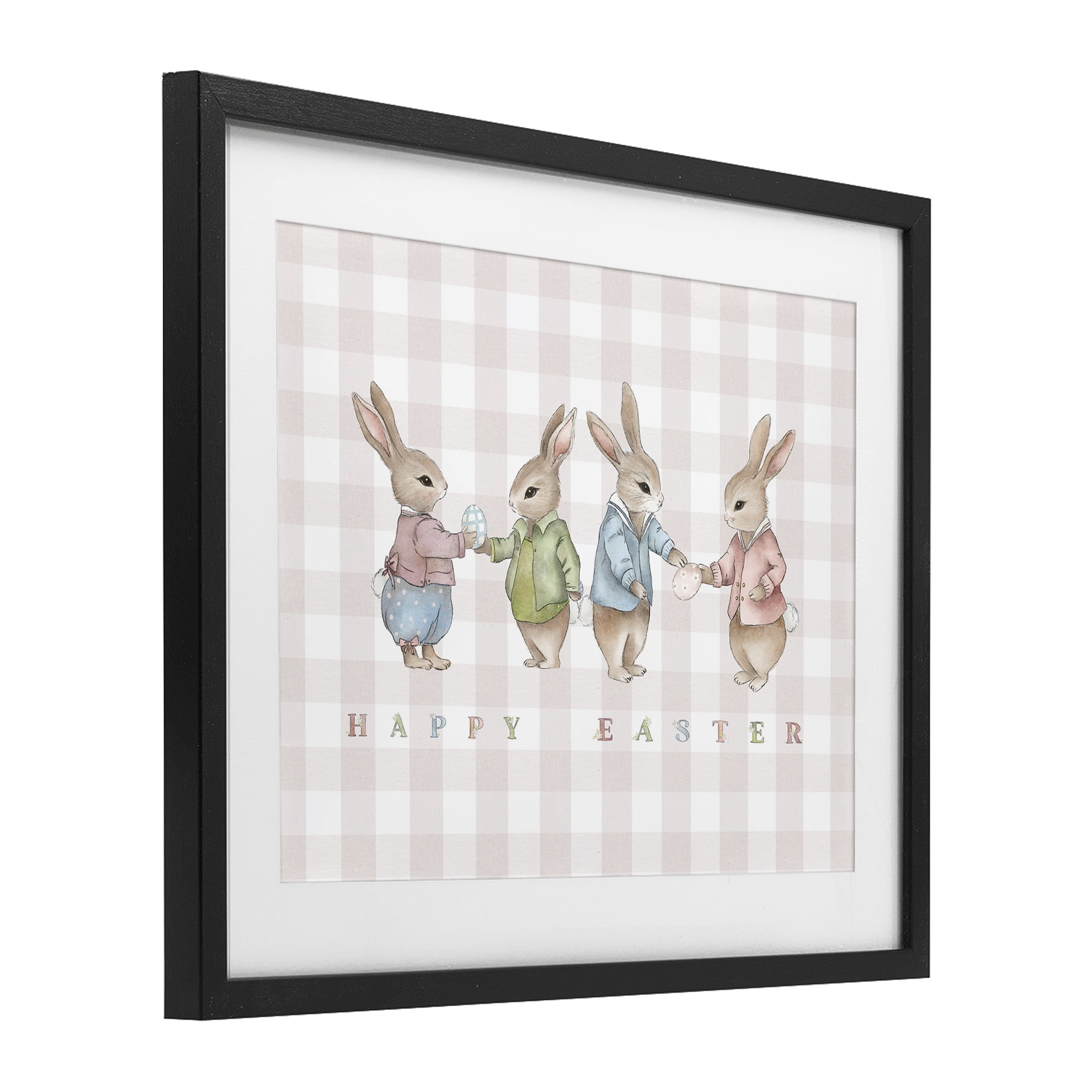 Stupell Industries Easter Bunnies Pink Gingham Black Framed Print Under Glass, design by Leah Straatsma