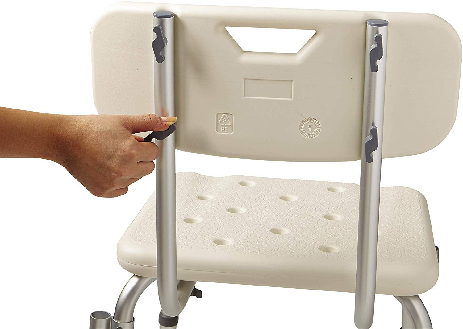 Medline Shower and Bath Chair with Back and Armrests for Elderly, 13.5-in Seat, Gray, 350 lb Limit