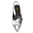thumbnail image 2 of FSJ Women Chic Bowknot Slingback Pumps Pointed Toe Slip On Classic Chunky Block Low Heels Comfort Shoes Size 5.5 Silver, 2 of 5