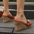thumbnail image 5 of Rokment Women's Cork Footbed Wedge Dressy Slip on Sandals Fashion Casual Buckles Leather Platform Thick Sole Chunky High Heels Dress Summer Shoes for Ladies Brown Size 6, 5 of 8