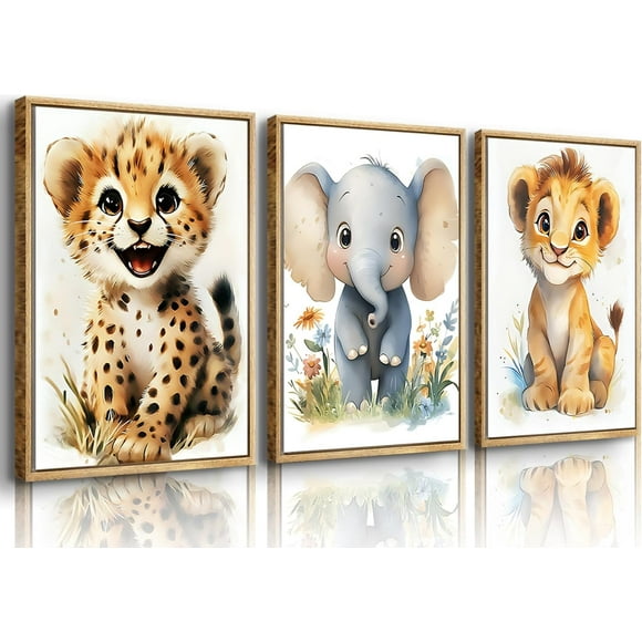 Wild Animal Jungle Prints Kids Wall Art Baby Room Canvas Wall Painting Animal Wall Murals Woodland Nursery Wall Decor Jungle Poster Prints for Boy Girl Room Nursery Room 12x16 In Unframed