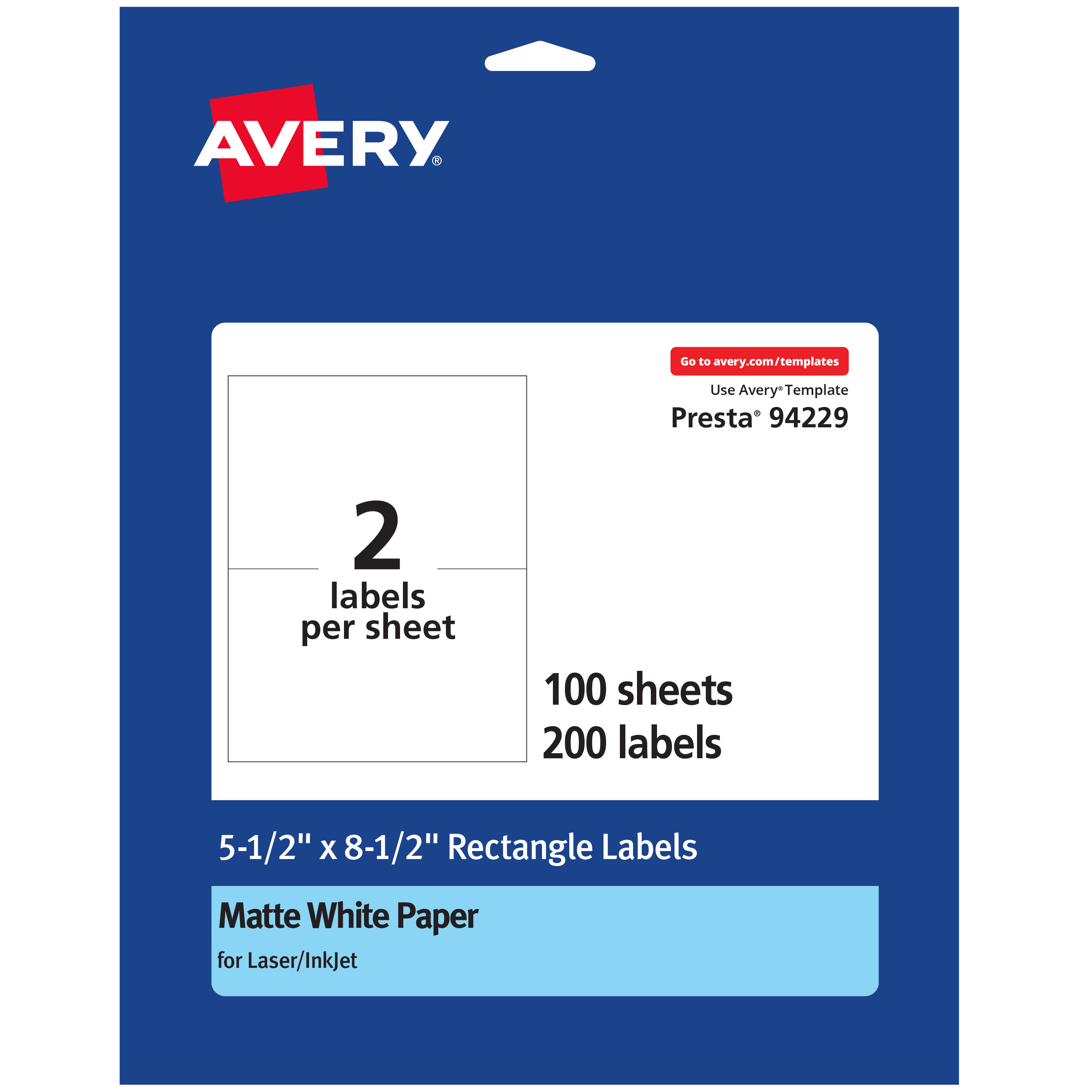 Avery Matte White Rectangle Labels, 5-1/2