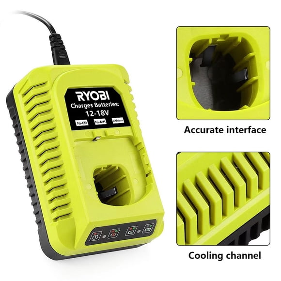 Cargador Rápido P117 de 18 Voltios de Repuesto para Batería Ryobi de Iones de Litio y Nicad Ni-Mh P102 P108 P189 P197 P103 P105 P190