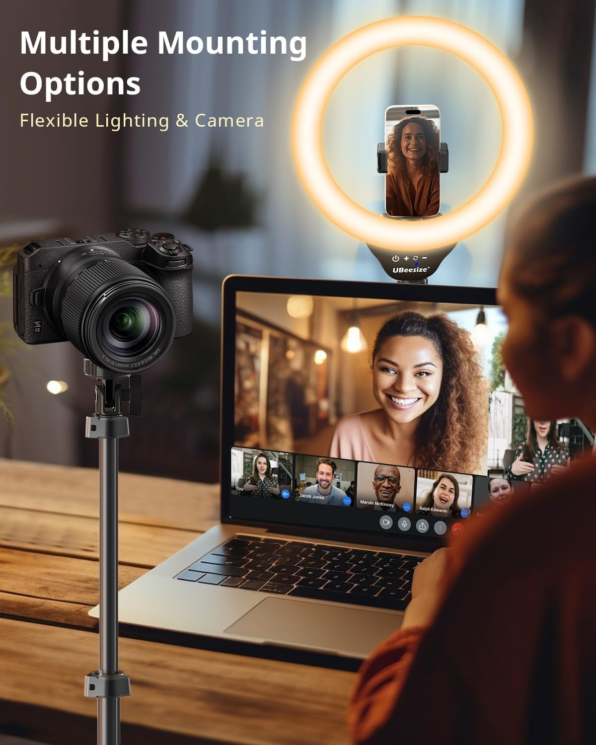 12'' LED Ring Light with 62'' Tripod Stand, Selfie Ring Light for Video Recording, Live Streaming, TikTok & YouTube, Compatible with iPhone & Android (Black)