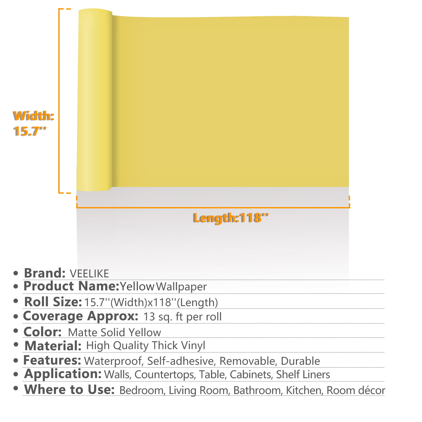 FunStick Lemon Yellow Wallpaper Peel and Stick Yellow Wallpaper Stick and  Peel Matte Yellow Contact Paper for Cabinets Waterproof Self Adhesive  Yellow Wall Paper Roll for Room Walls Desk 15.8x78.8 