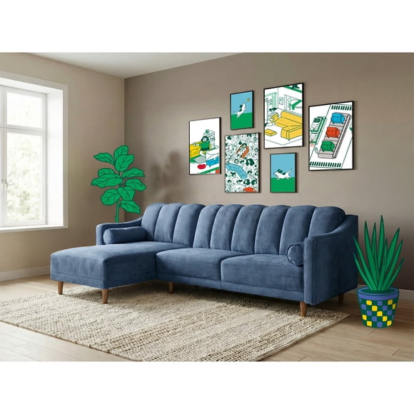 Sala Modular Sofá Cama Reversible Makora Velvet Azul Scotch
