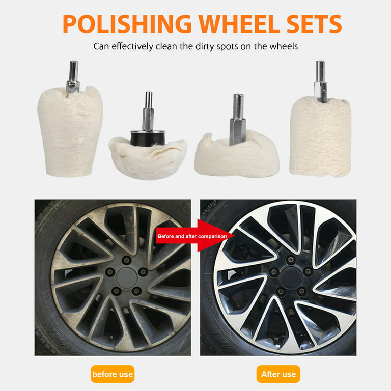 TSV 4pcs Polishing Buffing Wheel for Drill, White Lint Polishing Grinding  Pads for Wheel Cone, Column, Mushroom, T-Shaped Wheel Polishing Kit with