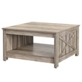 thumbnail image 2 of Wooflex 31.5"L Square Farmhouse Wooden Coffee Table, 17.7"H Barn Door Style Center Table with Lower Storage Compartment for Living Room, Home Office, Rustic Oak, 2 of 10
