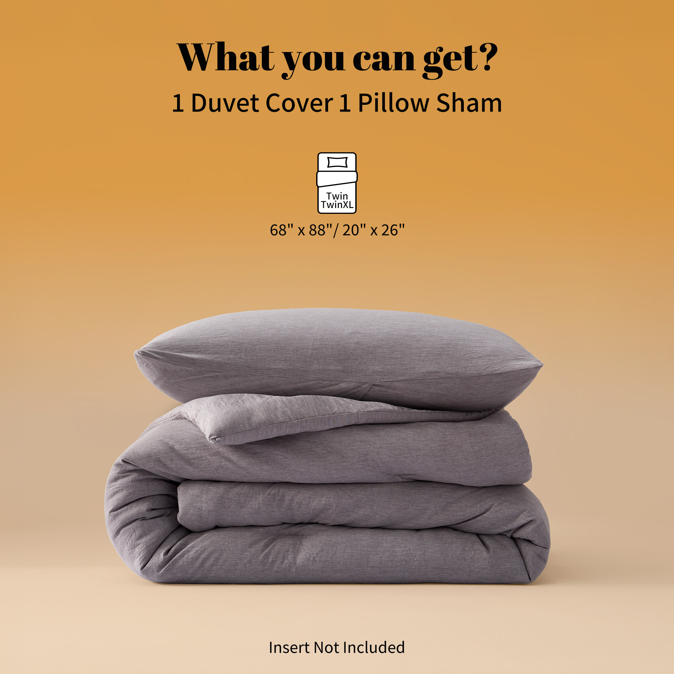 Sonive Washed Comforter Set Twin/Twin-XL Size - 2 Pieces Soft Luxury Cationic Dyeing Bedding Sets, Linen-Like Texture Breathable Wrinkle Bed Sets, Dark Grey