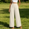 thumbnail image 2 of ZToonmas Womens Solid Linen Look Wide Leg Pants Elastic Waist Front Seam Casual Loose Long Pants with Pockets, 2 of 6