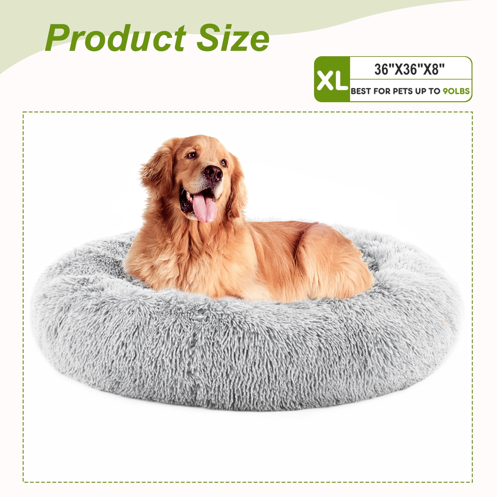 GIANNA Calming 36” Donut Dog Bed for Extra Large Dogs, Soft Warm Cozy Plush Round Fluffy, Machine Washable, Gray