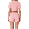 thumbnail image 3 of INSPIRE CHIC Women's Pajama Sets Short Sleeves Knit Button Down Crop Tops with Shorts 2 Piece Y2K Loungewear M Pink, 3 of 6