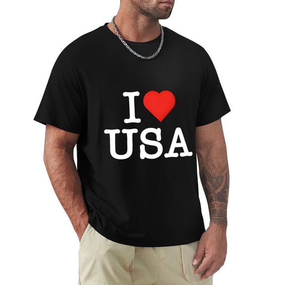 I Love USA Men's HD Print Classic Short Sleeve T-Shirts Black XL