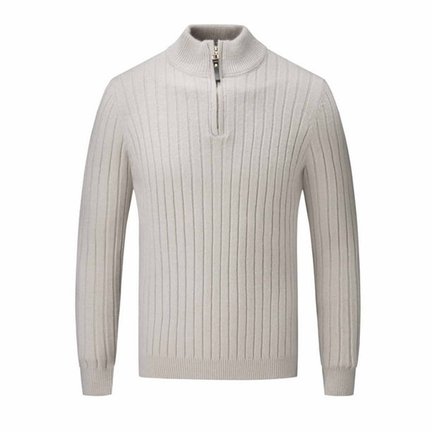pstuiky Camisas de manga larga abrigadas para hombre, Suéter de manga larga con media cremallera y rayas de color liso para hombre tops de invierno para hombre m
