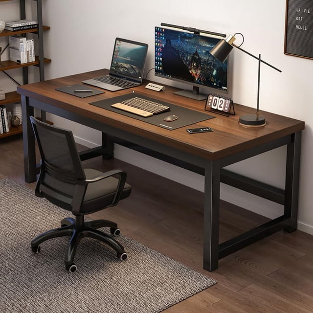 47" Heavy Duty Home Office Computer Desk with 40mm Panel Metal Frame Writing Study Work Table PC Laptop Desk Easy Assembly(40in(100cm), Black Oak)