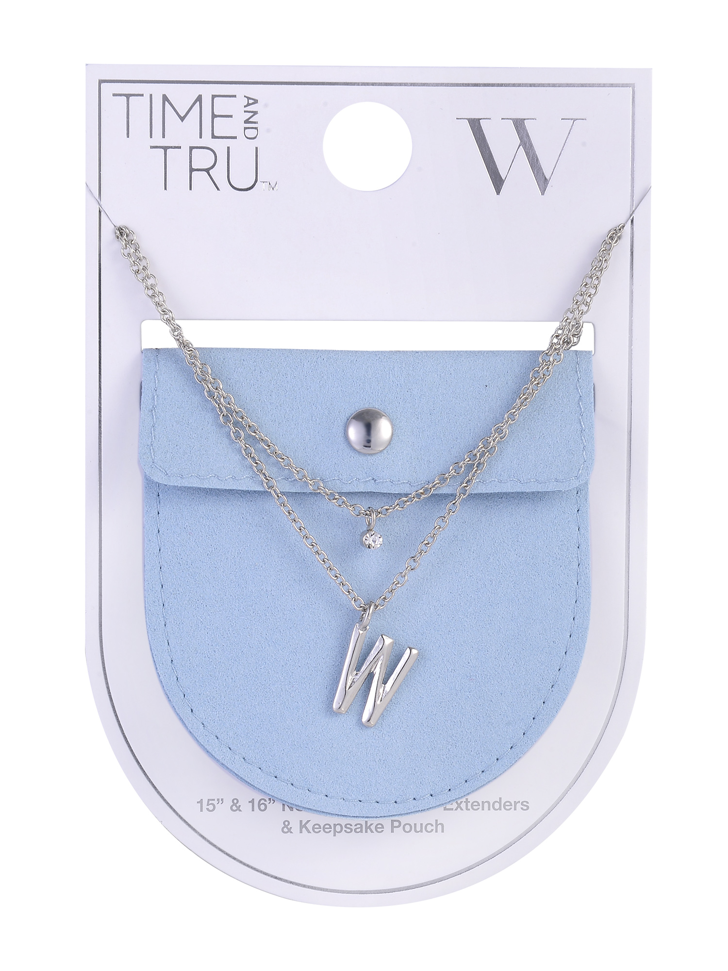 Time and Tru Silvertone Rolo Chain 2 Row Initial "W" Pendant Necklace