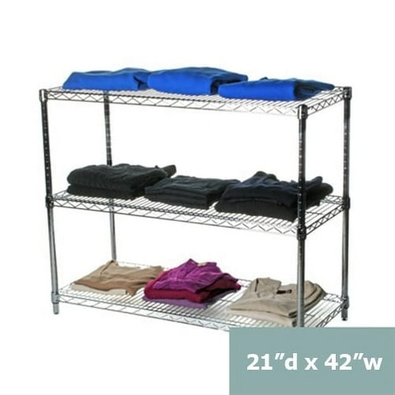 Shelving Inc. 21"d x 42"w x 34"h Chrome Wire Shelving with 3 Tier Shelves, Weight Capacity 800lbs Per Shelf