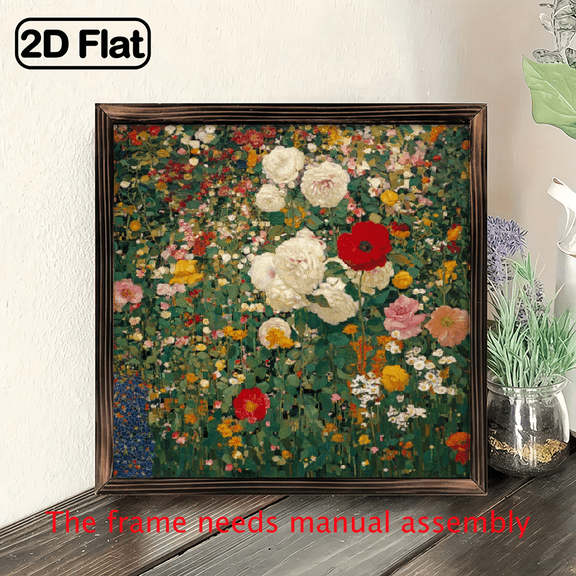 1pc Vintage Framed Wooden Sign - Colorful Large Flower Field Wall Art, Rustic Home Decor for Kitchen, Bathroom, Bedroom, Office - Ideal Housewarming or Holiday Gift, 8x8 Inch, Rustic Farmhouse Deco