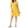 thumbnail image 2 of INSPIRE CHIC Smocked Dress for Women's Summer Casual  Bow Tie Back Ruffle A-Line Dresses L Yellow, 2 of 6
