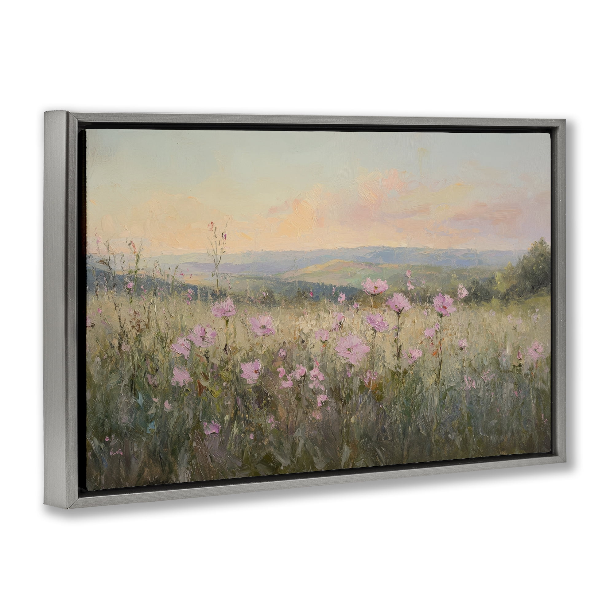 Stupell Industries Tranquil Meadow At Dawn Gray Framed Floater Canvas Wall Art, design by Petal Prints Design