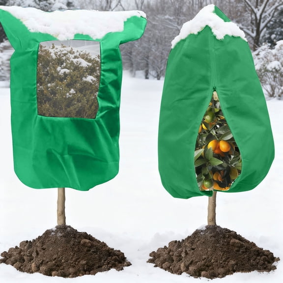 Covers Freeze Protection with Zipper & Drawstring & Transparent Pane - 23.62" x 31.5" Winter Frost Blanket for Outdoor Garden Plants, Trees & Shrubs, 1PC