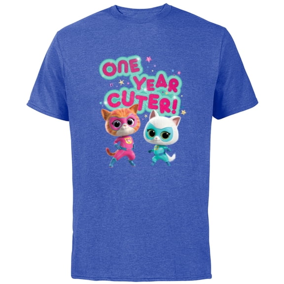 Disney Junior SuperKitties Birthday Kitties One Year Cuter - Short Sleeve Cotton T-Shirt for Adults - Customized-Royal Heather