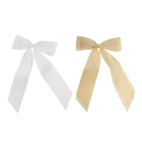 Unique Bargains 2 Pcs Fashion Double Ribbon Hair Clips Hairdo Clip White Champagne