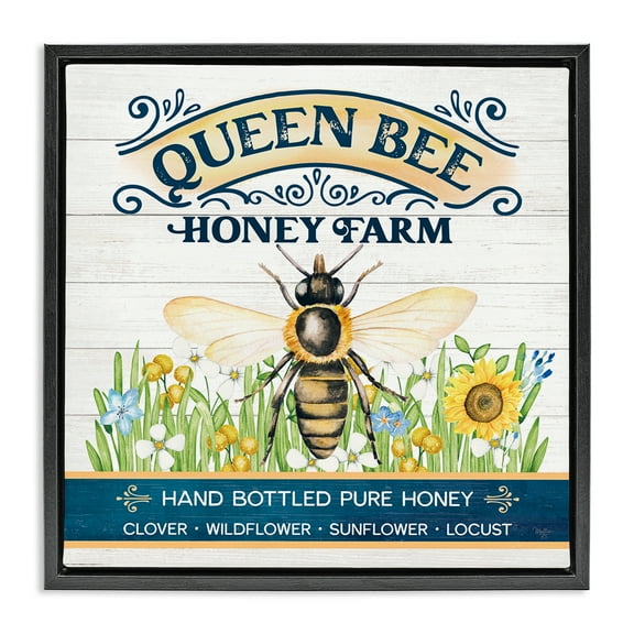 Stupell Industries Queen Bee Honey Farm Animals & Insects Painting Black Floater Framed Canvas Art Print Wall Art, 18 x 18