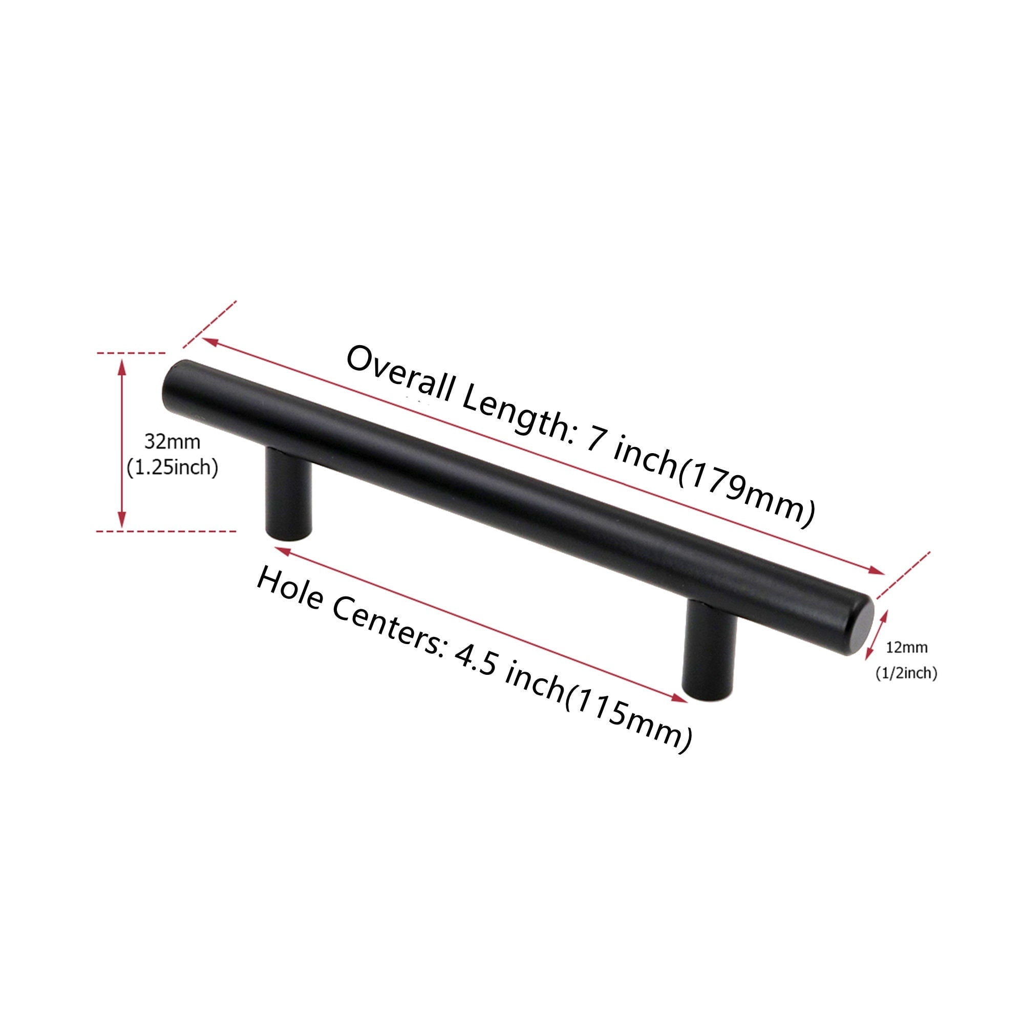 Fitviso 10 Pack 4.5 Inch(115mm) Hole Center Cabinet Handles Pulls For Kitchen Stainless Steel Matte Black Drawer Pulls ( 179mm，Length）