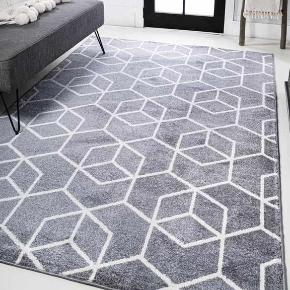 JONATHAN Y SUPERSOFT 5 x 8 Area Rug, Tumbling Blocks Modern Geometric - Gray/White, SEU101F-5