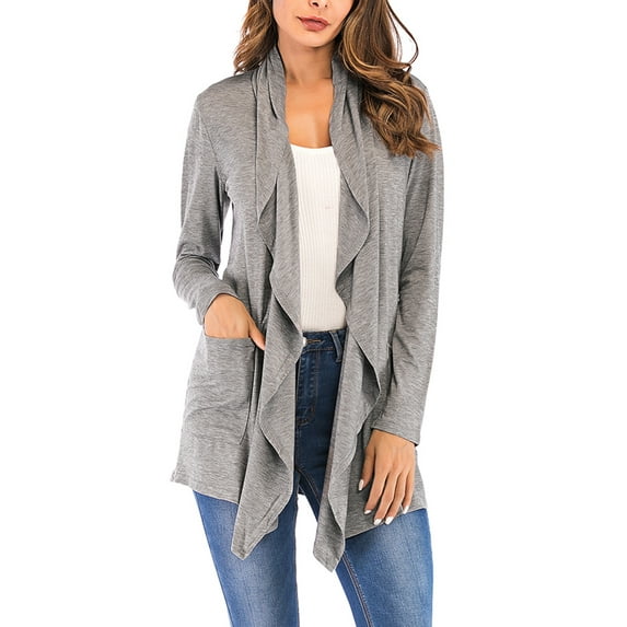 Juniors' Sweaters Flyaway Cardigan Batwing Sleeves Open Front Lightweight Cardigan Coverup With Side Pockets Plus S-3XL Gray