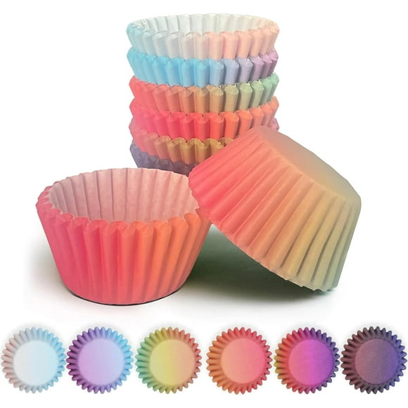 HWZWT Mini Muffin Cases Cupcake Cups 300 Pieces Food Grade Gradient Design Muffin Paper Baking Cups Cupcake Cases (Small Size)