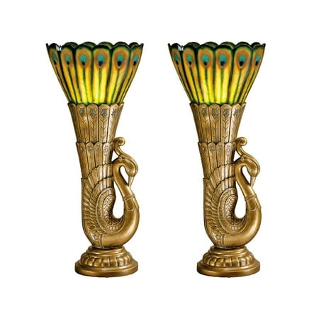 Art Deco Set Table - Design Toscano Art Deco Peacock Sculptural Table Lamp: Set of Two