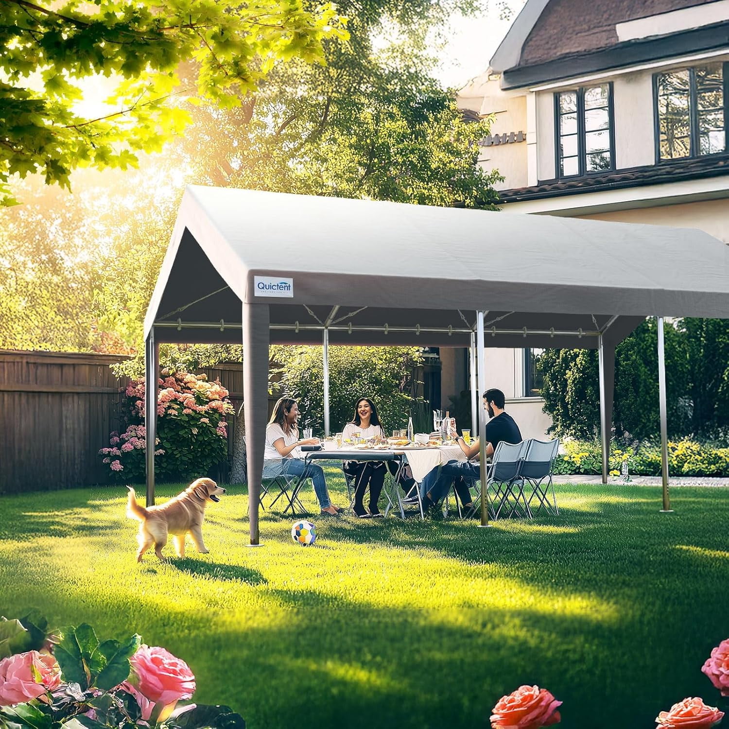 Quictent 12x20 ft Heavy Duty Carports with Side Zipper Doors & Snowproof Steel Cables & Ventilated Windows, Waterproof Storage Shelter for Outdoor Equipment, Gray