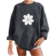 thumbnail image 2 of WREESH Women's Oversized Casual Sweatshirt Daisy Flower Graphic Sweatshirt Long Sleeve Round Neck Top Dark Gray, 2 of 5