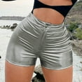 thumbnail image 5 of MIXUE Shorts For Women Summer Solid Color Sexy Shiny Button Womens Shorts Daily-Wear,Silver,XL, 5 of 8