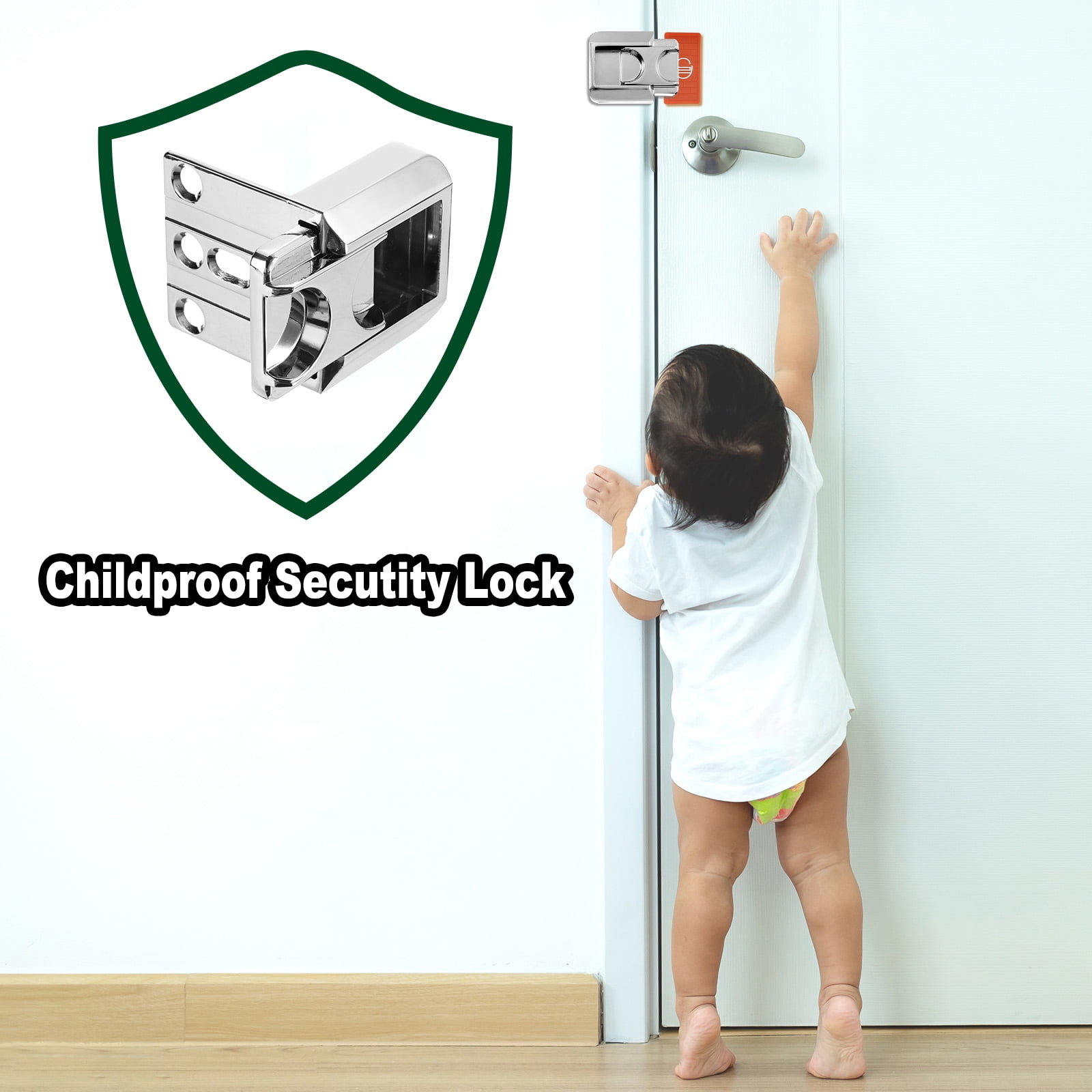 Uxcell 2 Pcs Home Security Door Lock, Child Proof Door Reinforcement Lock Latch, Upgraded Safety Night Lock Extra Protective Door Lock for Inward Swinging Door, Silver