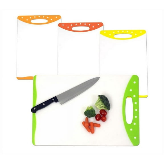 Home Basics 12" x 18" Dual Sided Bacteria Resistant Plastic Cutting Board with Rubberized Non-slip Edges