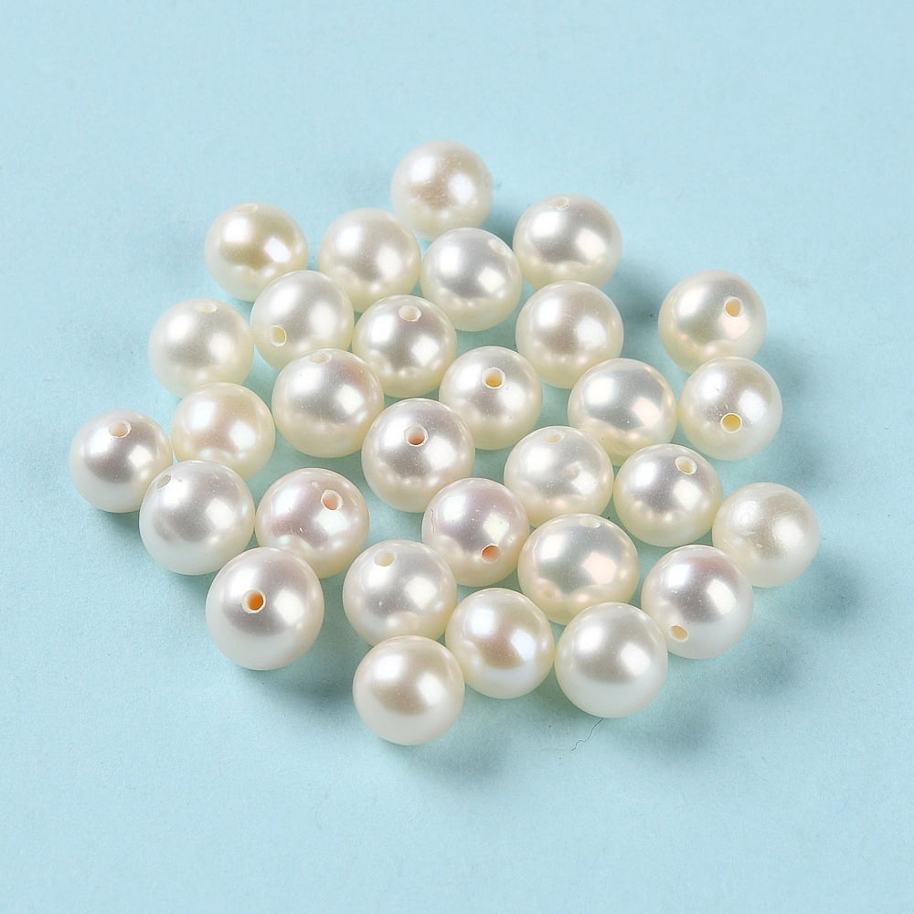 Natural Cultured Freshwater Pearl Beads Half Drilled Grade 4A Round WhiteSmoke 5.5~6mm Hole: 0.9mm