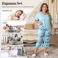 thumbnail image 5 of UNEEI Plus Size Pajamas Set for Women,2 Piece Loungewear Set Floral Sleepwear for Spring Summer Fall,Soft Lightweigh V Neck Short Sleeve Top and Capri Pants, 3XL Light Blue, 5 of 7