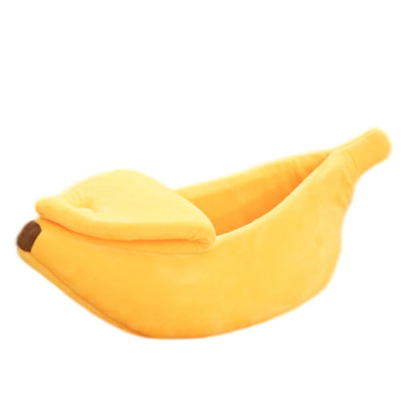 Bonita cama para gatos con forma de plátano, tamaño extragrande, suave y navideña, suministros encantadores para mascotas, gatos, gatitos, conejos, perros pequeños, color amarillo