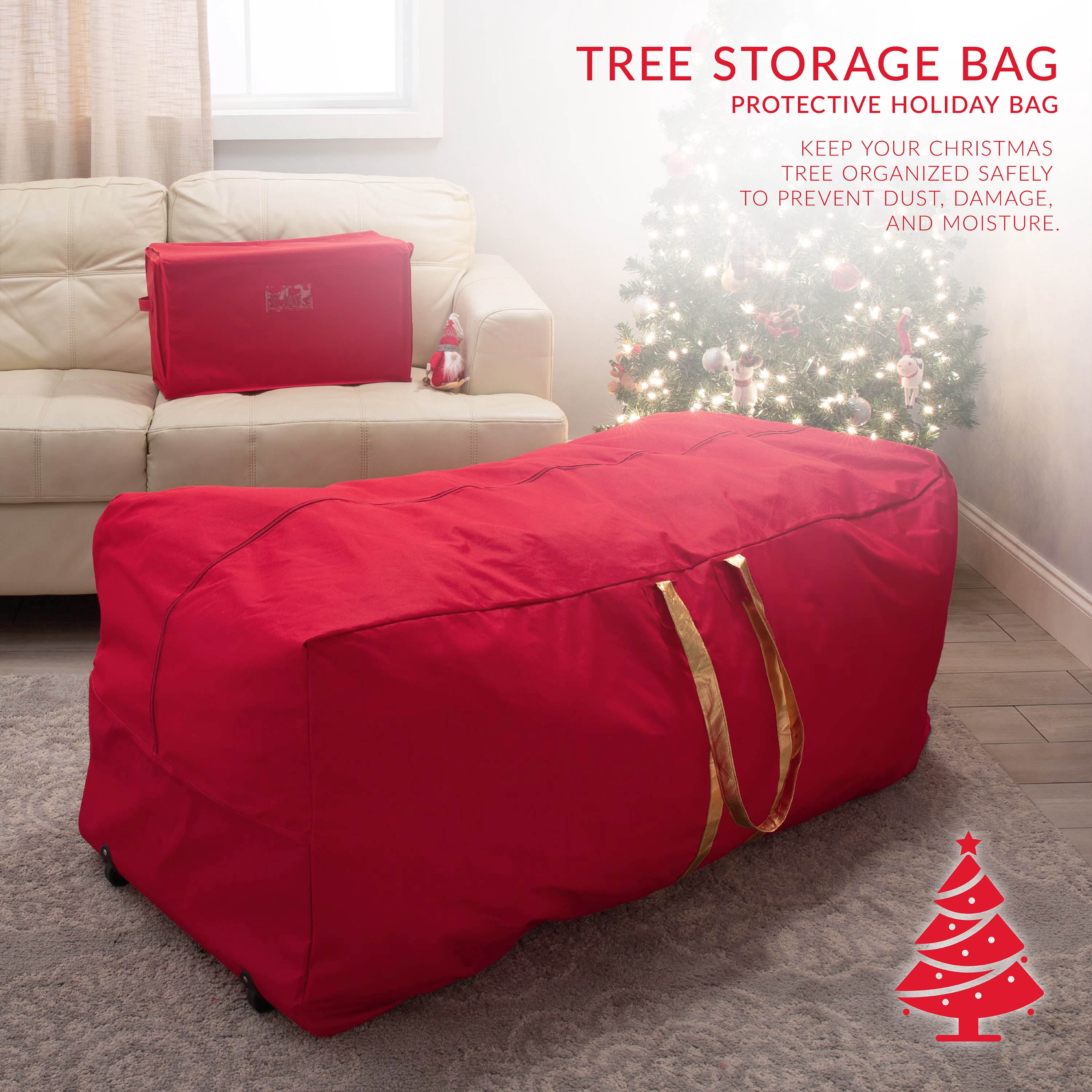 Simplify The Holiday Collection Polyester Holiday Storage Tote with Wheeled Base, Red