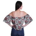 thumbnail image 4 of Moomaya Womens Printed Off The Shoulder Crop Top Flounce Sleeve Summer Clothing Boho Blouse, 4 of 6