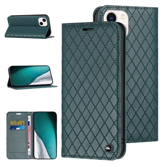 Allytech for Apple iPhone 13 Wallet Case,RFID Blocking Card Pocket Full Protection Durable PU Leather Magnetic Flip Stand Protection Cover,Green